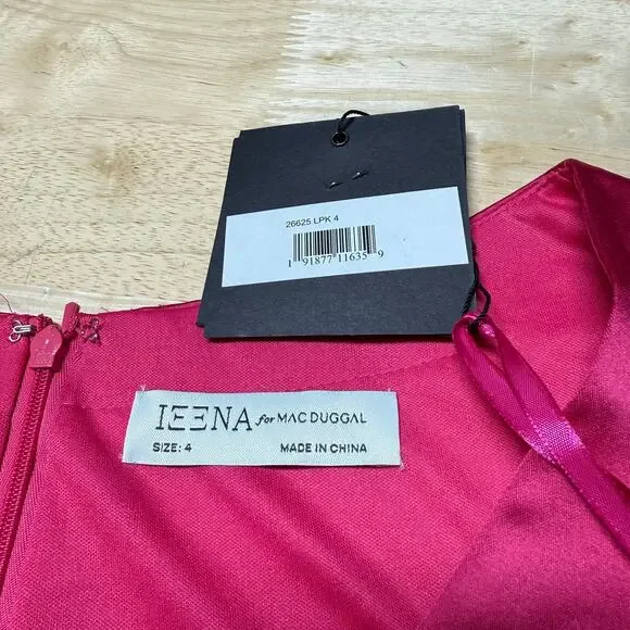 Mac Duggal NWT Pink Satin Ruched V-Neck Faux Wrap Midi Dress Size 4 Sleeveless - Picture 6 of 10